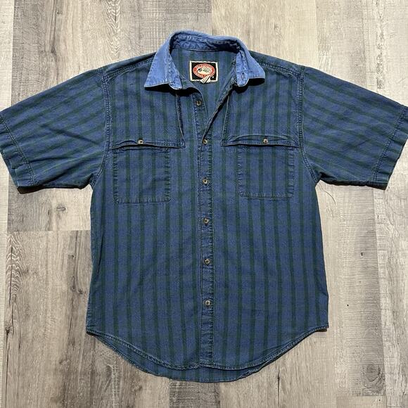 The Australian Outback Collection Denim Collar Striped Western USA Button Shirt - Picture 1 of 5